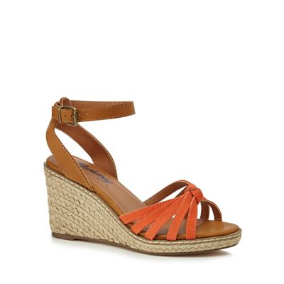 Orange 'Maria' high wedge heel espadrille sandals